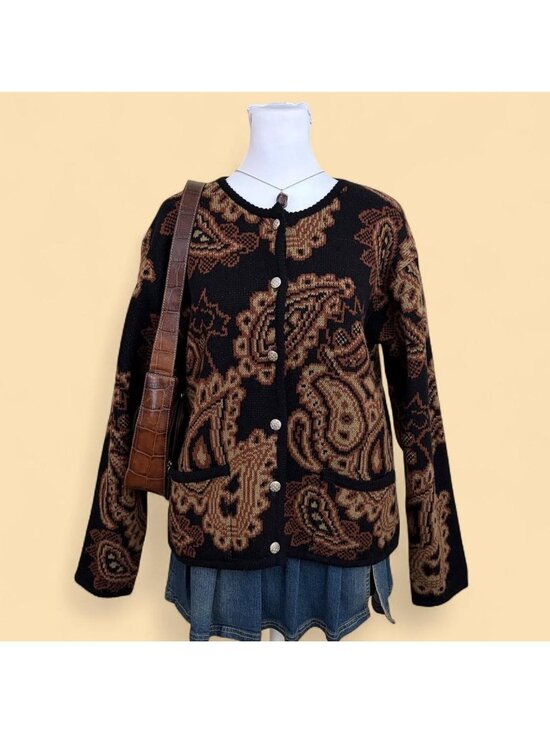 Tally-Ho Sweaters - 80s brown paisley whimsical quirky cottagecore whimsygoth cardigan